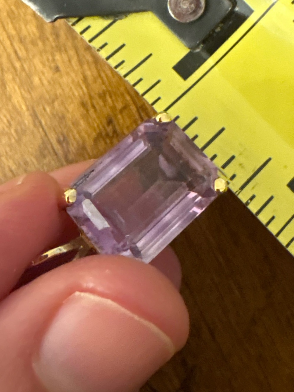 Gold Tone Emerald Cut Light Amethyst Pendant Lavender Purple Quartz Necklace - Picture 9 of 13